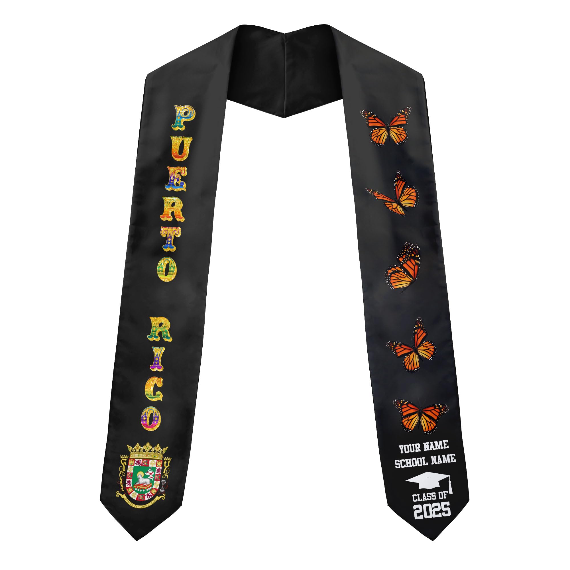 MonkeyVan Custom Puerto Rican Graduation Stole, Puerto Rico Graduation Sash, Puerto Rico American Flag Grad Sash Class Of 2025 Pr 12