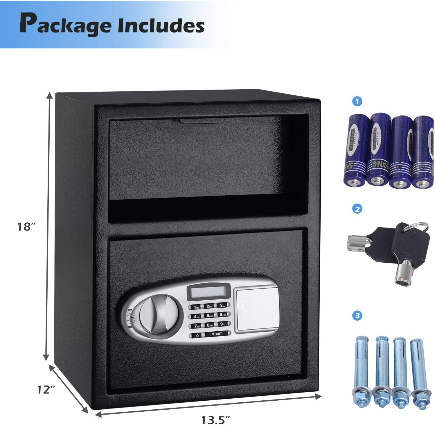 S AFSTAR Digital Safe w/Emergency Keys and Deposit Slot, Electronic Cabinet Safe Box for Cash Money Jewelry Documents Gun, Drop Slot Safes with Digital Keypad & 2 Emergency Keys, Black