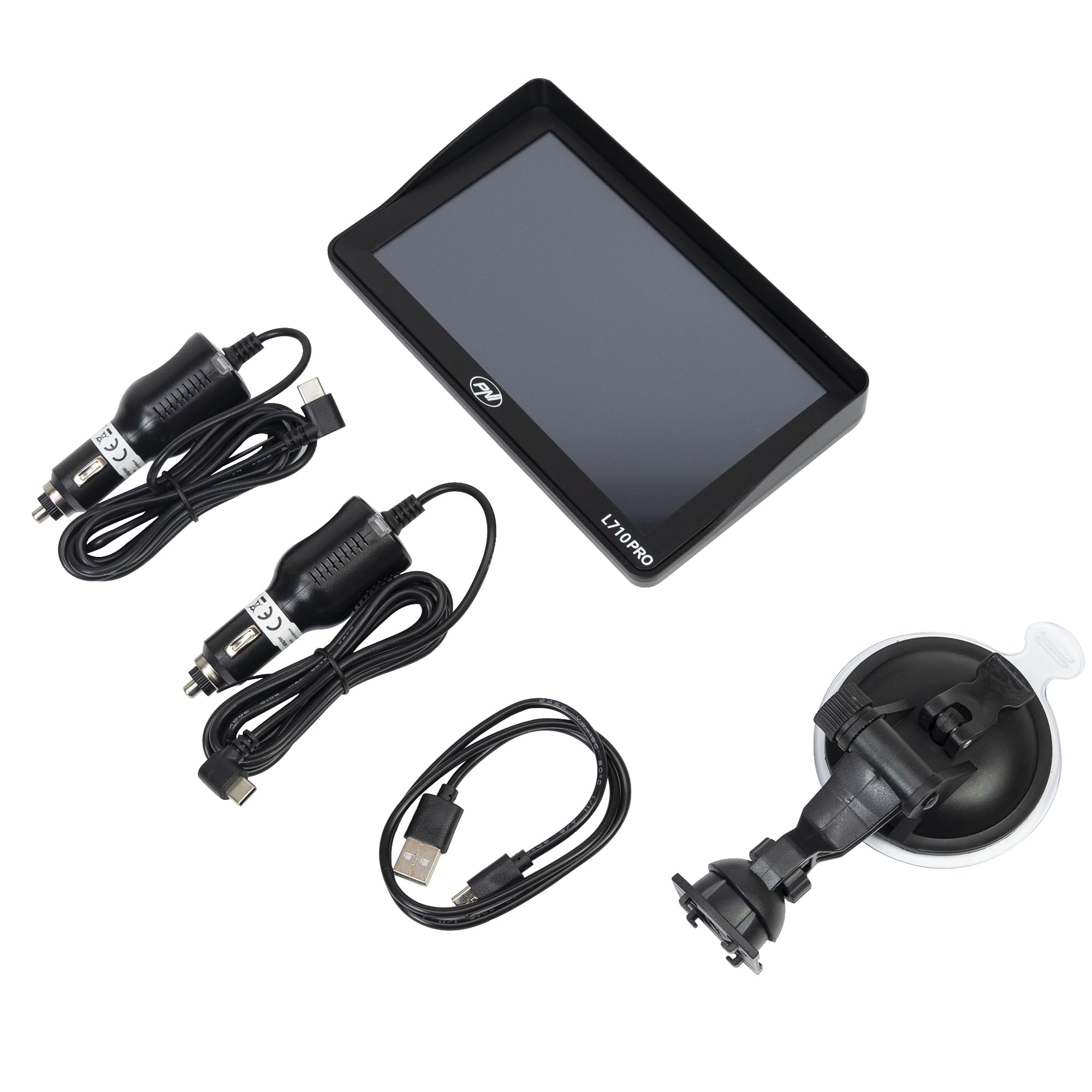 Sistema di navigazione GPS PNI L710 PRO con visiera parasole, 7 pollici, 800 MHz, 256 MB DDR, memoria interna da 16 GB, trasmettitore FM, con due caricatori per auto inclusi