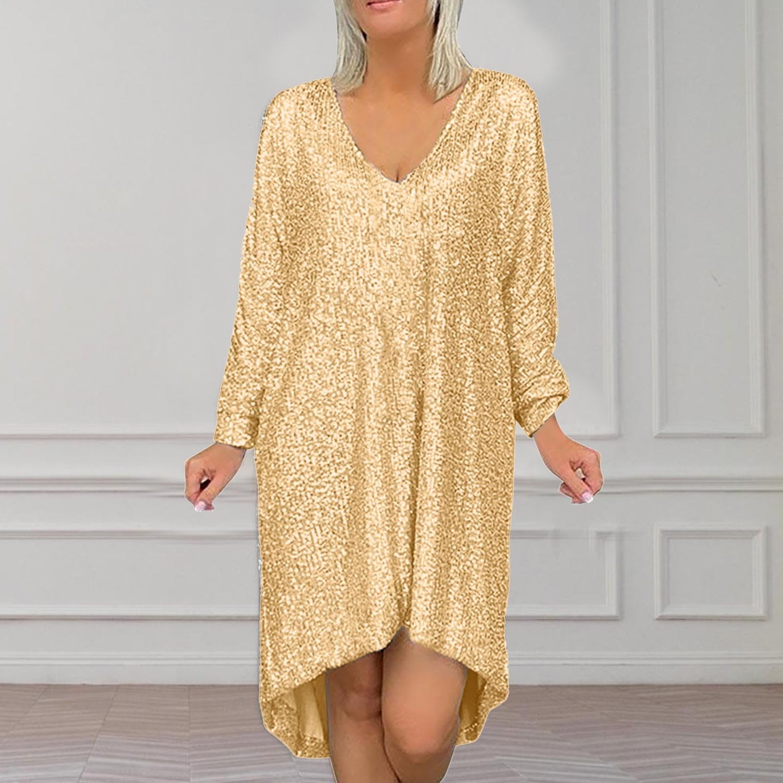 Pailettenkleider für Damen Party Glamour Outfit Kleider Frauen Sexy Paillettenkleid Pailletten Langarm Glitzer Festlich Ballkleid Brautkleid Abendkleid