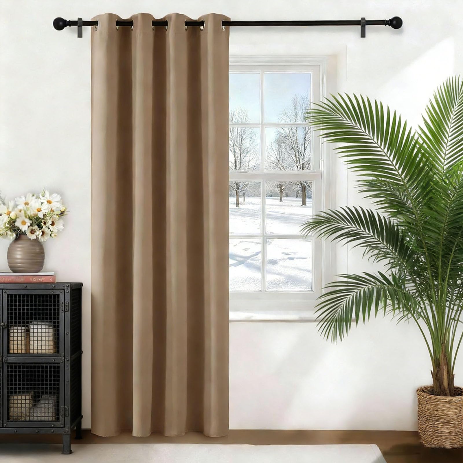 Rideau Occultant Thermiques 160 x 250 cm Anti Chaleur Anti Froid Isolant Thermique Froid 1Pièces pour Chambre, Opaque Rideaux Salon Moderne, Brun