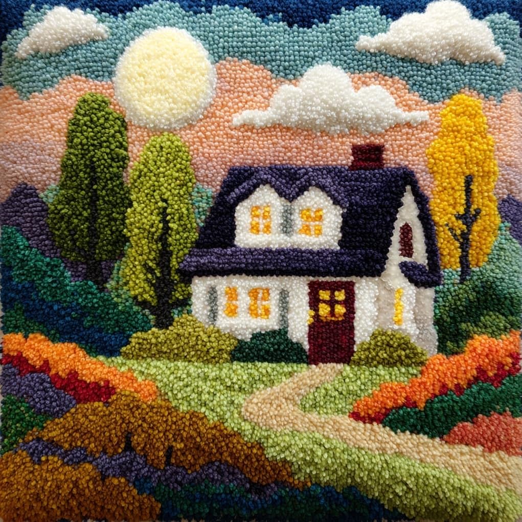 Wallustrioaw Cartoon Village Latch Hook Cushion Kits For Adults Beginners