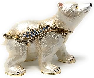 Enameled Polar Bear Cub Trinket Box, Accented with Austrian Crystals, 3 Inches Long
