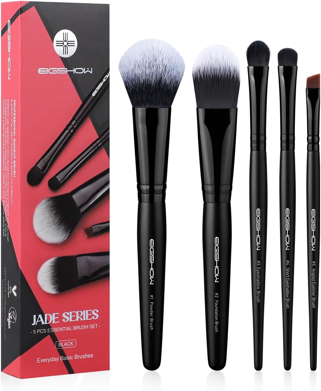 EIGSHOW 5 Pcs Makeup Brush Set, Essential Basic Makeup Brushes, Powder, Foundation, Shadow, Eyeliner Brush For Daily Makeup Look(Black)