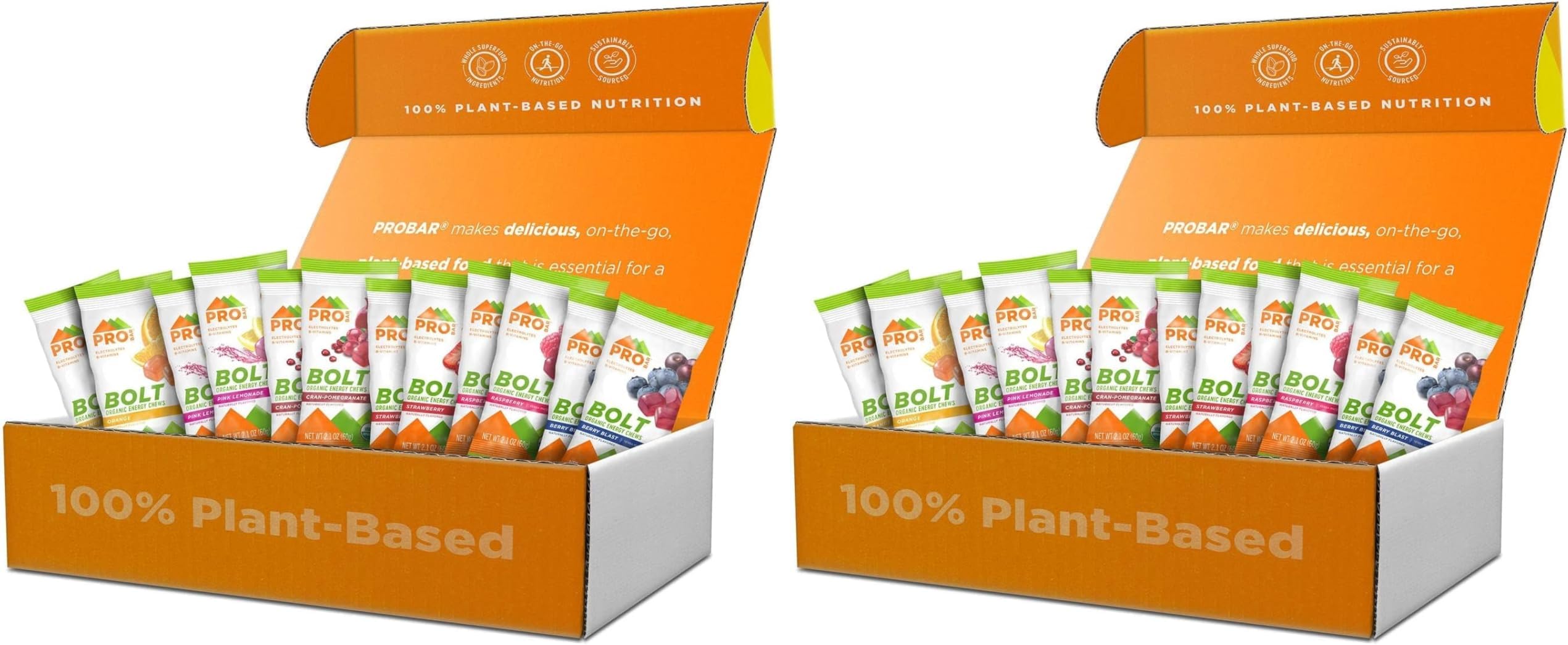 PROBAR - BOLT Organic Energy Chews,Variety Pack,Strawberry,Berry Blast,Orange,Raspberry,Pink Lemonade,Cranberry Pomegranate - Gluten-Free,USDA Certified Organic - Flavors May Vary,(Pack of 24)