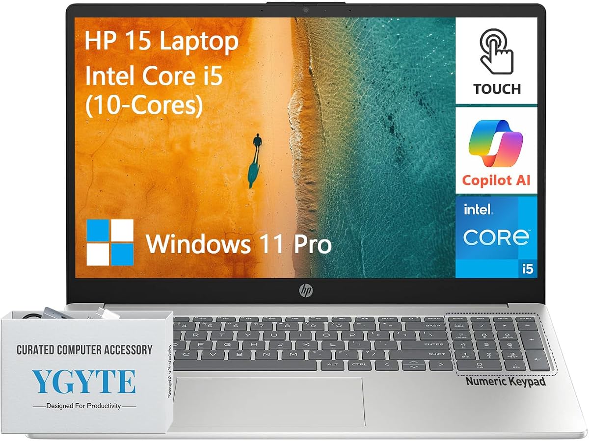 HP 15.6 Laptop Touchscreen Computer PC, Intel 10-Core i5, Touch Screen Laptop 15 Inch, 16GB RAM 1TB SSD, Windows 11 Pro, 10-Key Number Pad, Wi-Fi 6