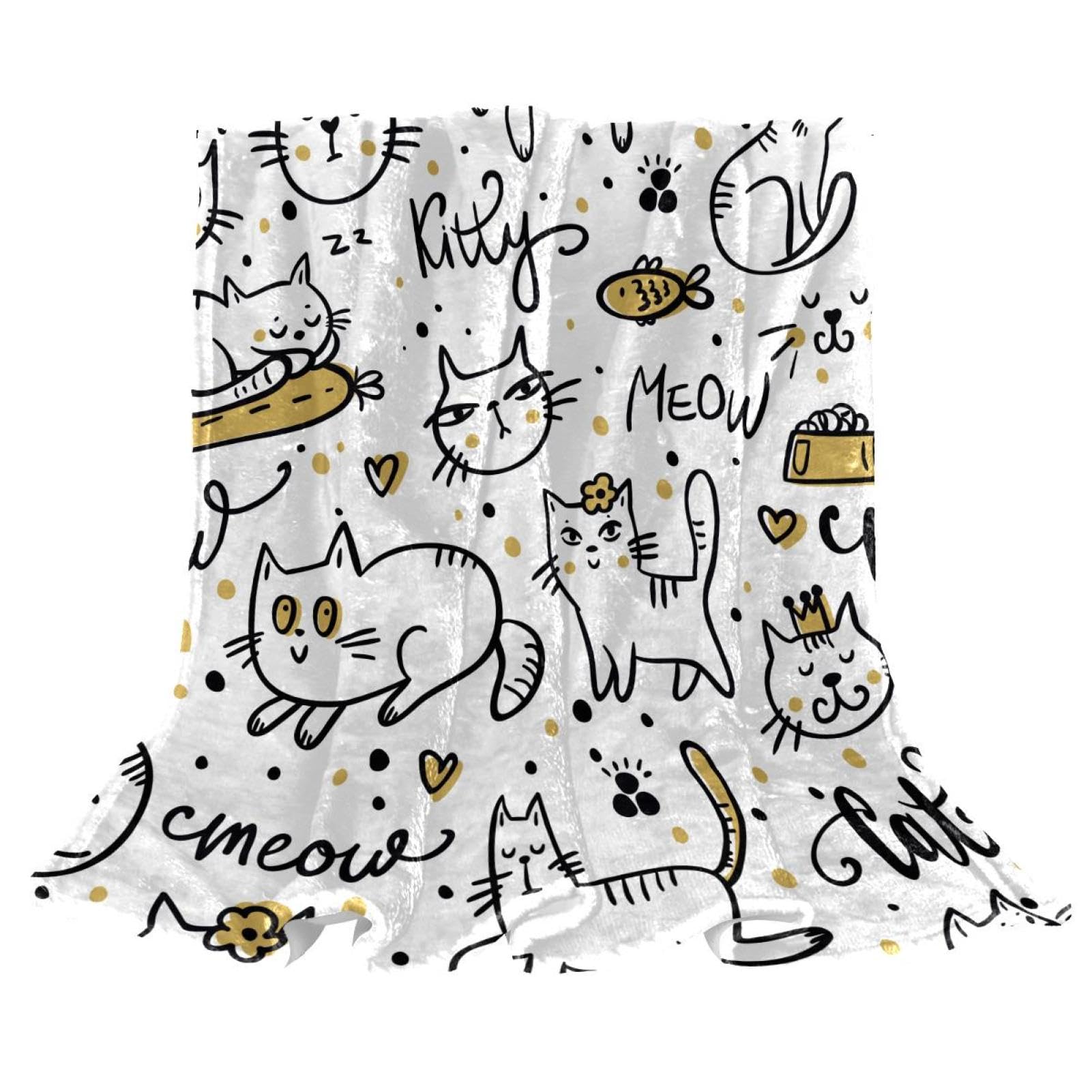Couverture polaire miaou de chat plaid chaud 150x130 cm pour lit
