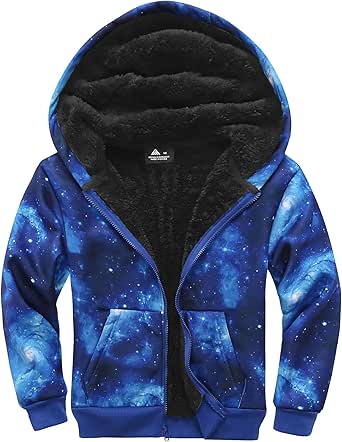 V VALANCH Boys Hoodie Zip Up Fleece Lined Jacket Warm Sherpa Hooded Sweatshirts for Boys Girls 6-15 Years