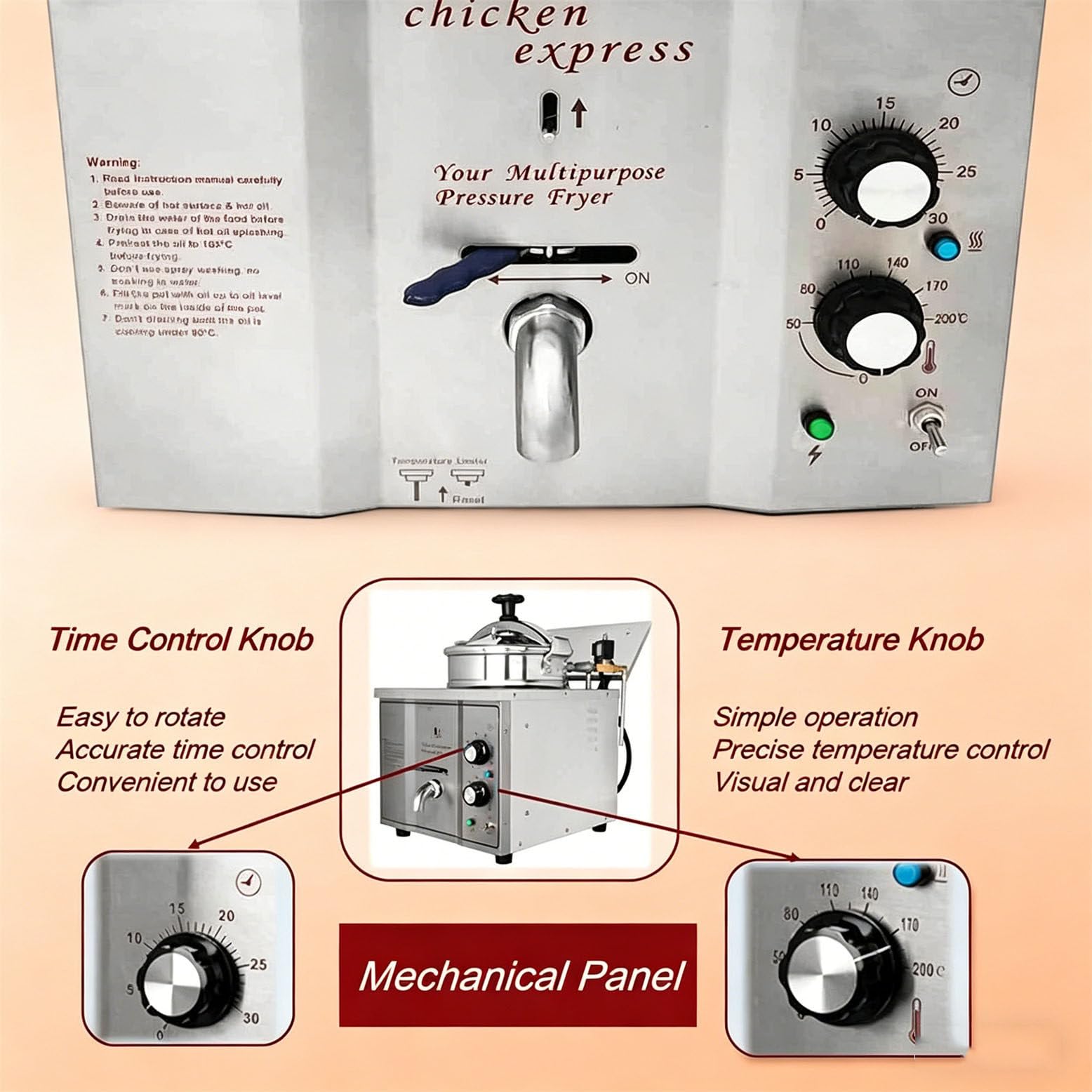 Grande friggitrice ad Aria a Pressione Commerciale da 16 Litri, 3000 W, Display Digitale Touch Screen con Pressione di Esercizio di 8-10 psi, 50-200℃, 8 programmi preimpostati