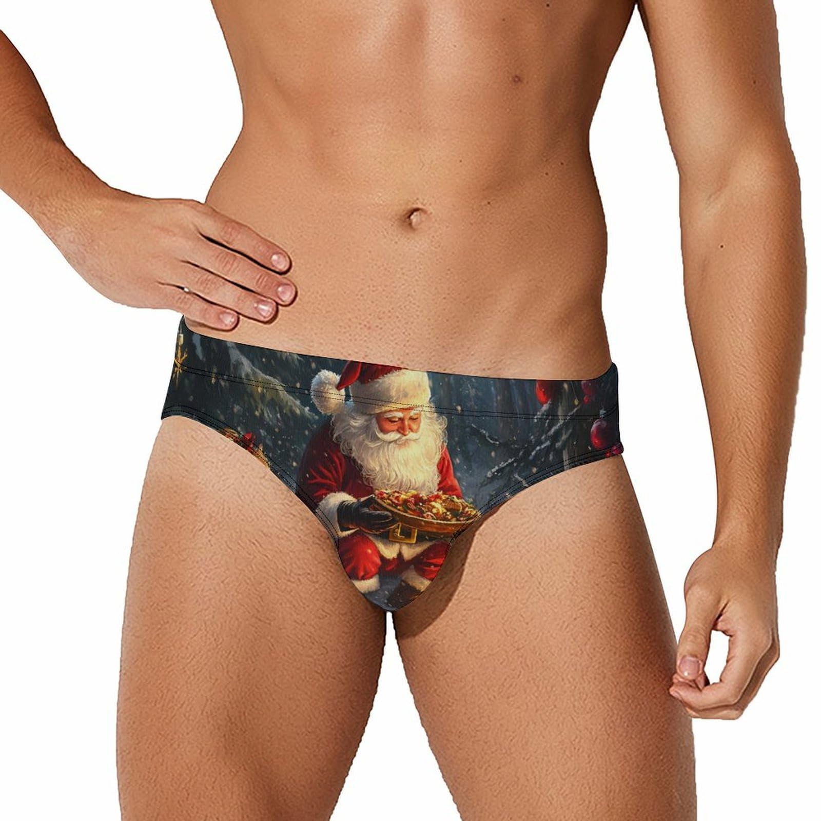 Asbwuo Unisex As Pic Christmas Santa Men's Swimsuit Brief Beach Shorts Bikini Swimwear Sexy Swimming Trunks