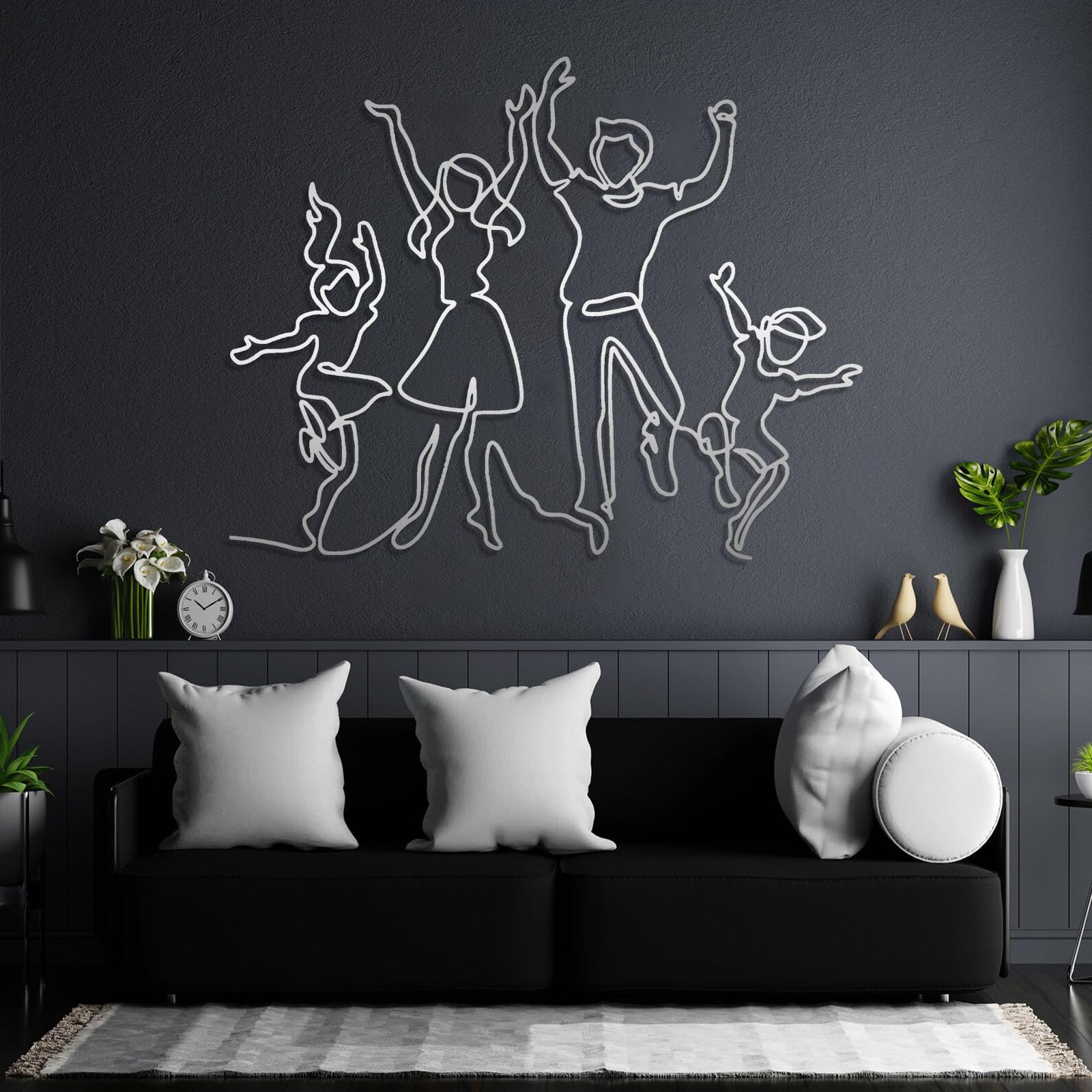 Decoración de pared abstracta contemporánea de metal, arte lineal familiar, decoración, adornos minimalistas para el hogar, letrero, colgante, regalo de inauguración de casa para sala de estar o