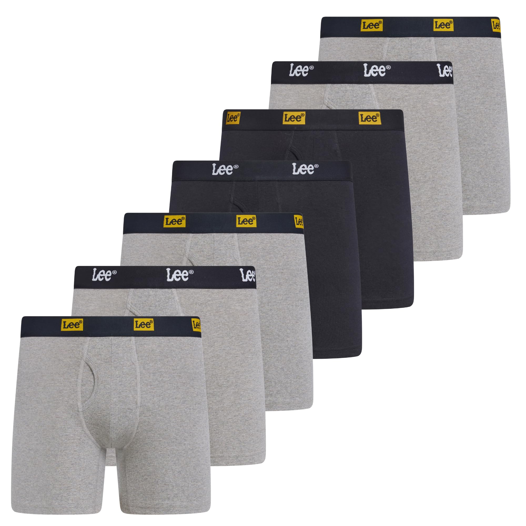 lee mens underwear boxer briefs for men pack of 7 - cotton stretch, tagless, moisture wicking, breathable heather,charcoal,black