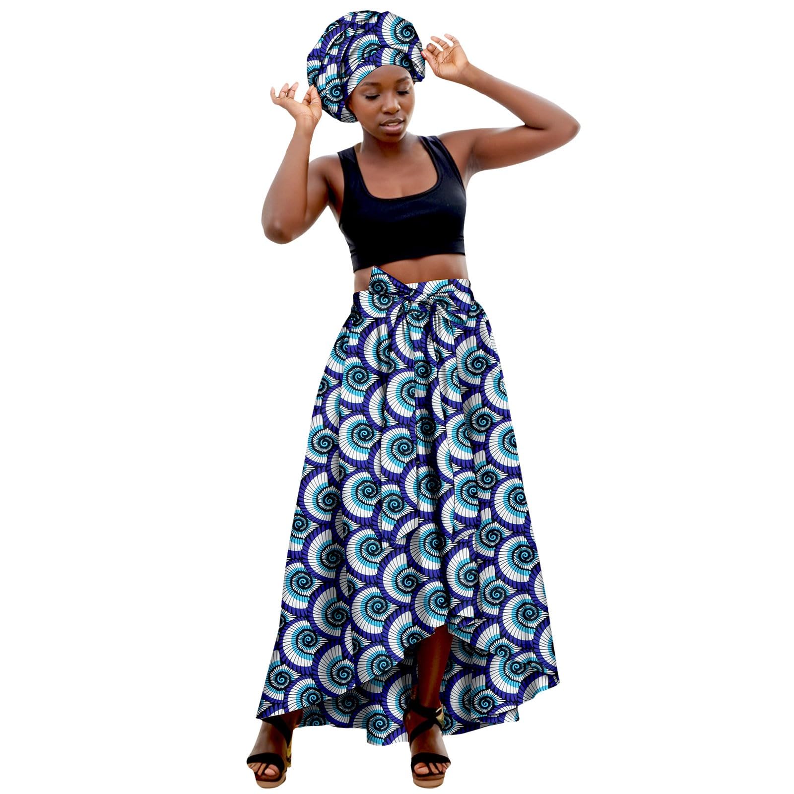 Generico Gonne da Donna Estive,Gonna Lunga Stampata Africana Sciarpa Elasticizzata Casual per La Testa