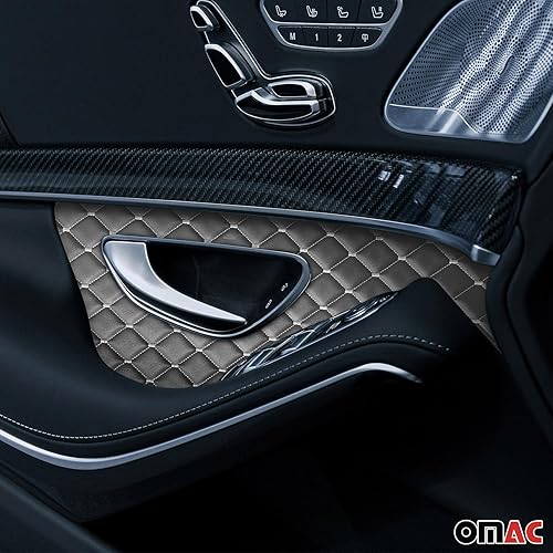 Miniatura 4 de OMAC Tapicería de cuero sintético gris en relieve con puntada plateada para automóvil, 1 yarda x 1.5 yardas