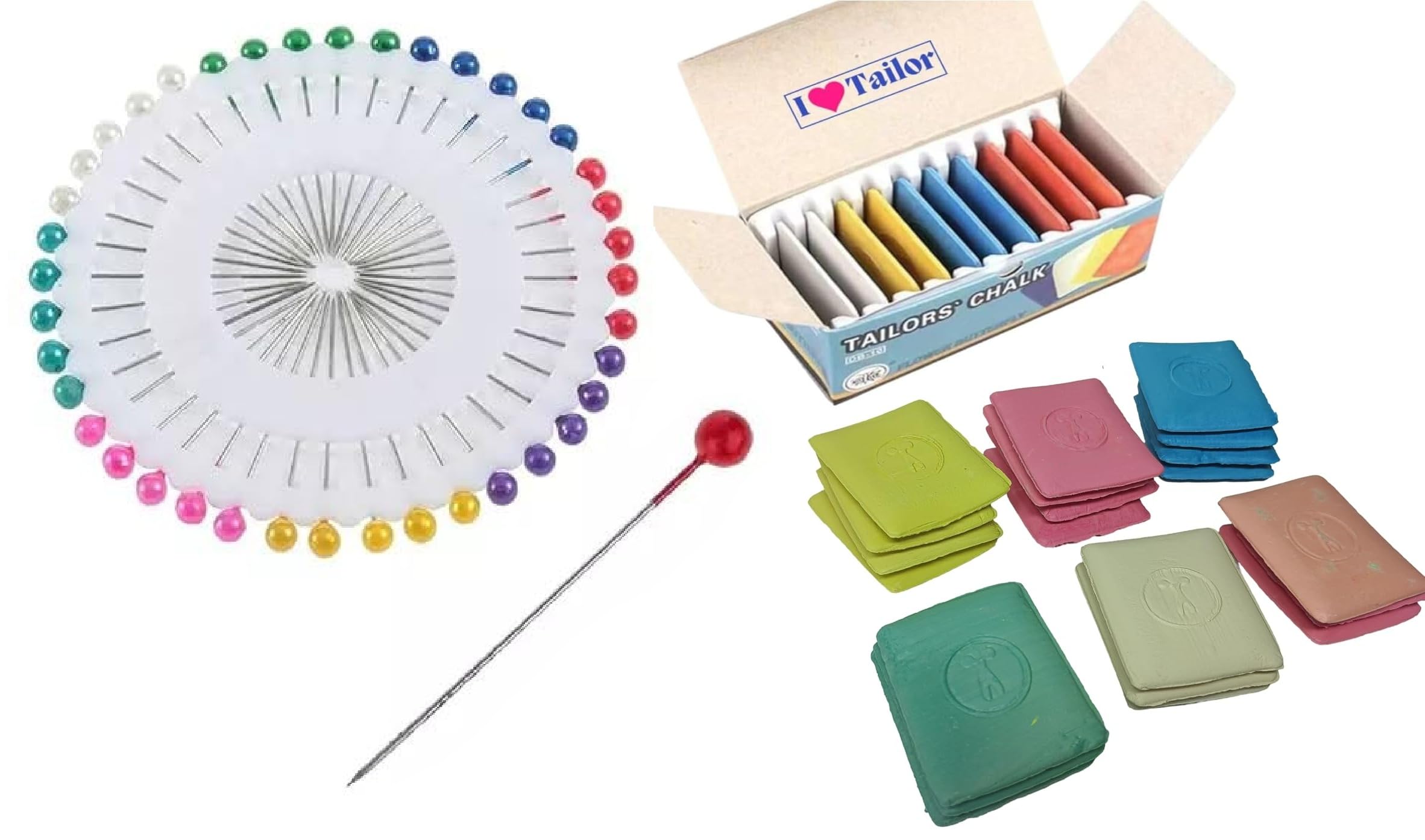 Divyanshi Pearl Head Pins and Chalk | Ideal for Sewing, Boutique, Tailoring, Fashion Designing, Dressmaking, Patchwork, Wedding, Florist, Decorating Pins, Art and Craft - Multicolour