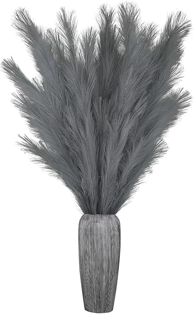 5 Pcs Artificial Pampas Grass Large Height-40inch/100cm Pampas Grass Decor Vase For Pampus Grass Faux Plants For Wedding Flower Bunch Home Decor Fake Flower Artificial Flowers Boho Decor (Grey