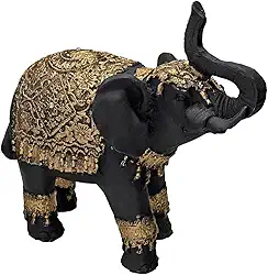 Elefante Indiano Sorte Sabedoria Resina Preto E Dourado 21cm