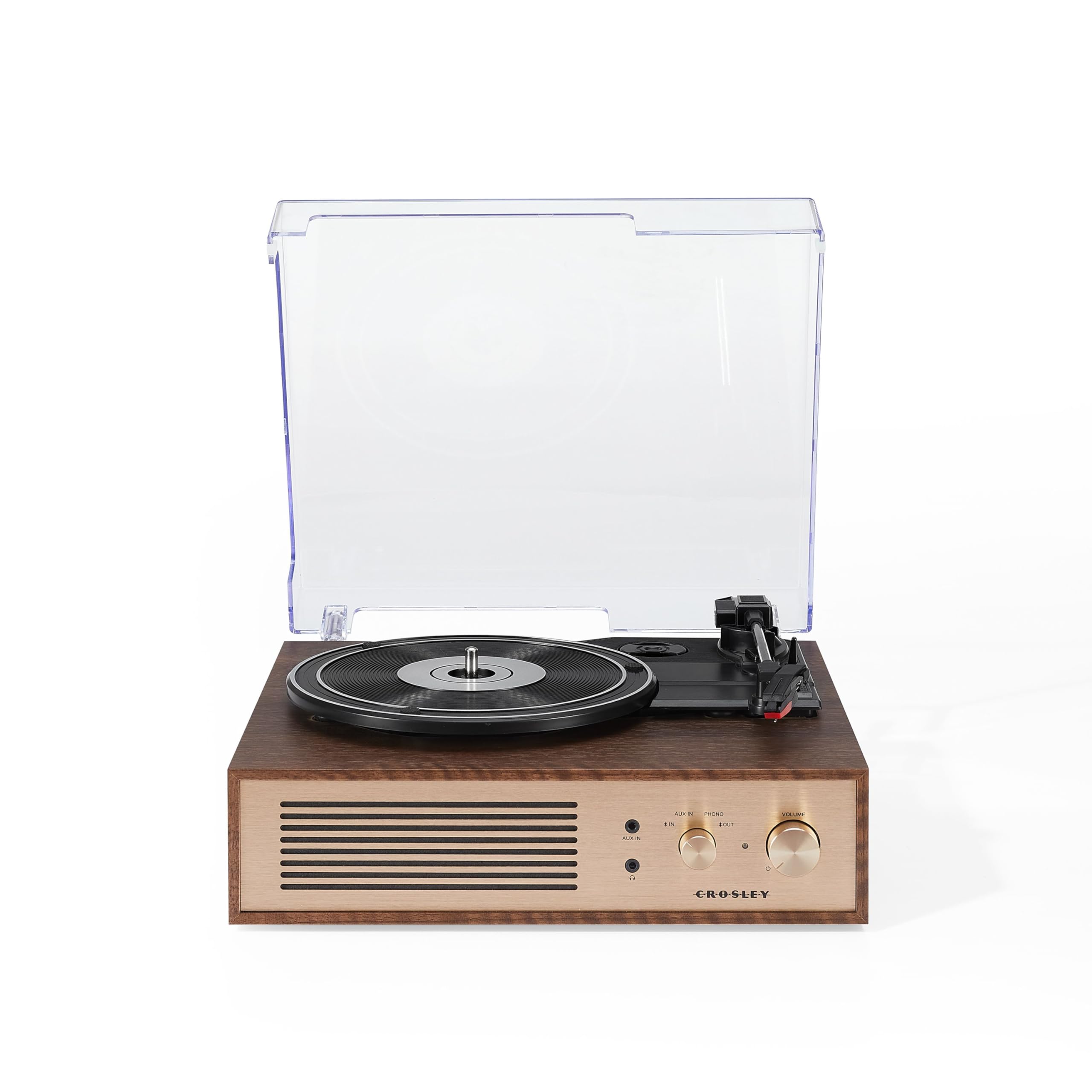 Crosley Miles 3-Gang-Plattenspieler mit Bluetooth EIN- und Ausgang, integrierten Lautsprechern, Walnuss