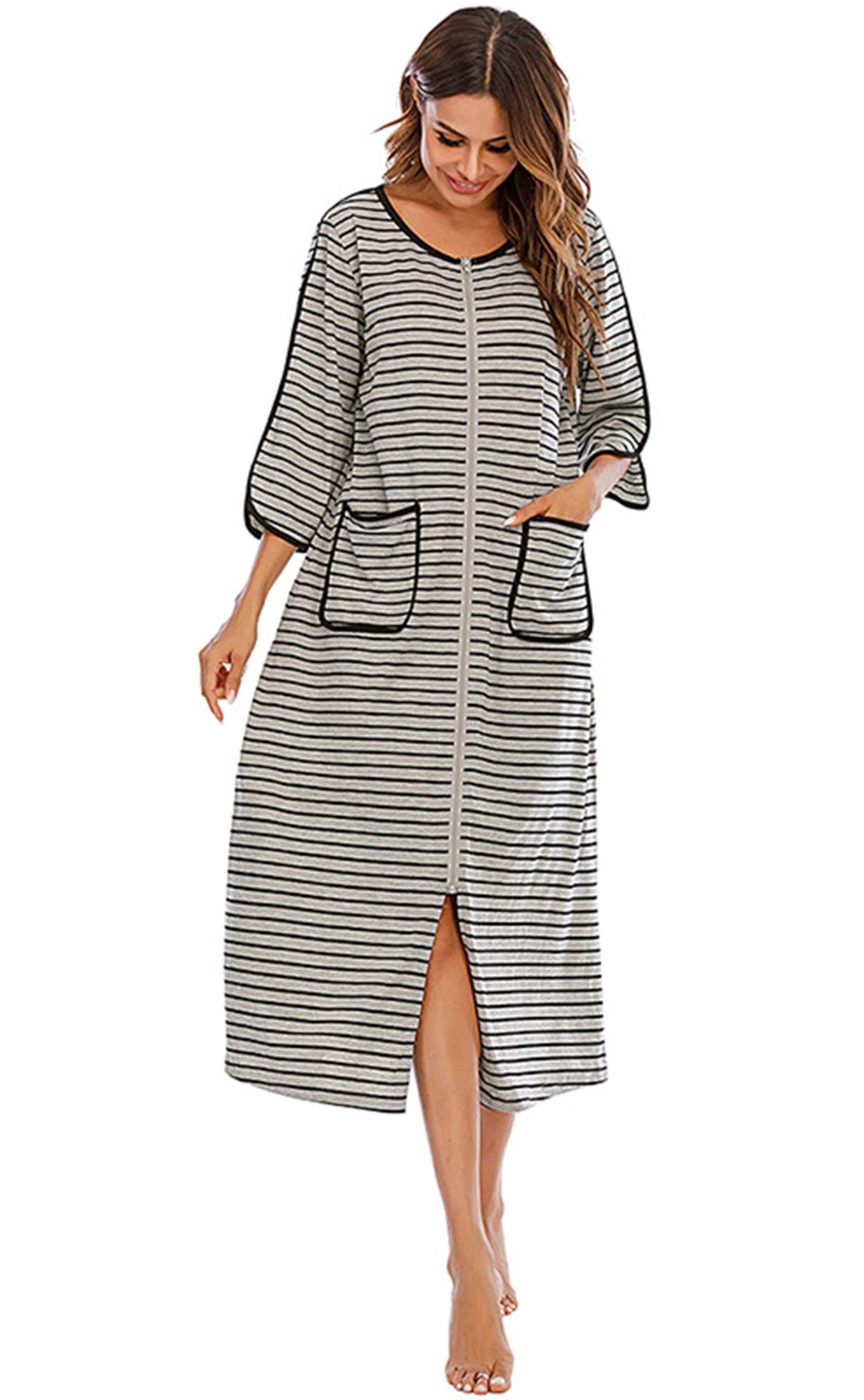 Chemise de Nuit pour Femmes Vêtements d'intérieur Longs Chemise de Nuit Ronde Vêtements de Nuit Chemise de Nuit Pleine Longueur avec Poches
