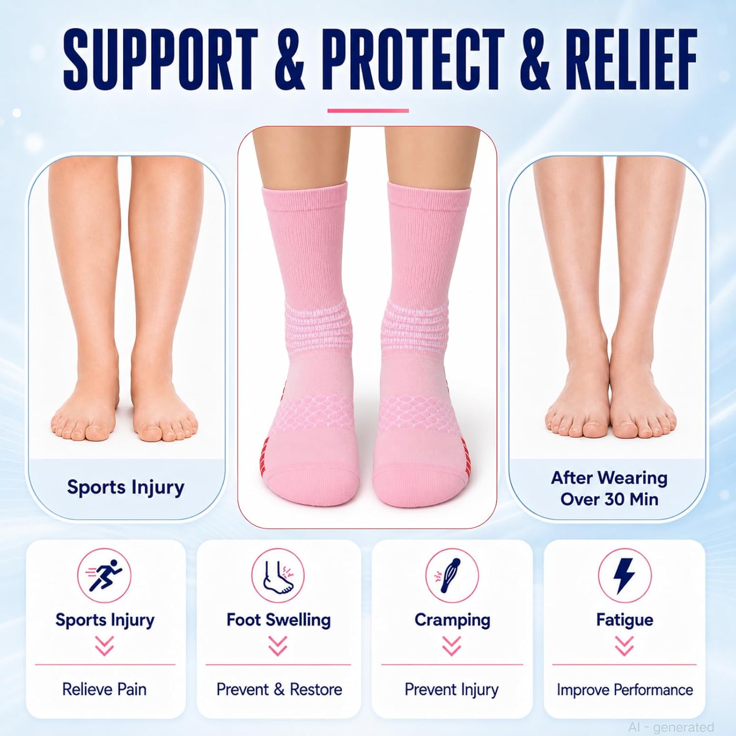 Women’s Crew Compression Socks 5 Pairs Breathable Skin-Friendly with Targeted Ankle Support & Dry-Fit