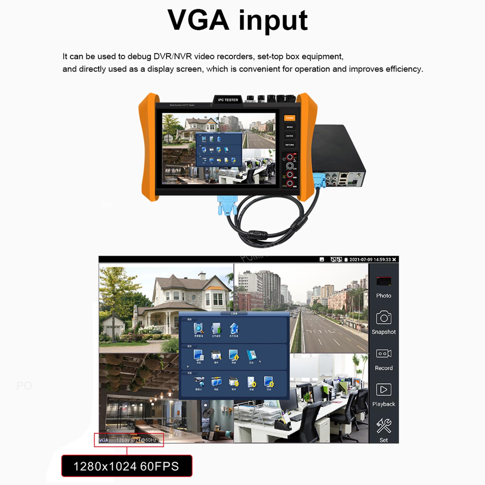 Probador de cámara IP 8K multifuncional CCTV, pantalla de 8 pulgadas, 8K H.265 8MP TVI/CVI/AHD/SDI/CVBS, comprobador de cables DMM TDR VFL compatible con 55 V POE++, puerto SFP HDMI y VGA (modelo
