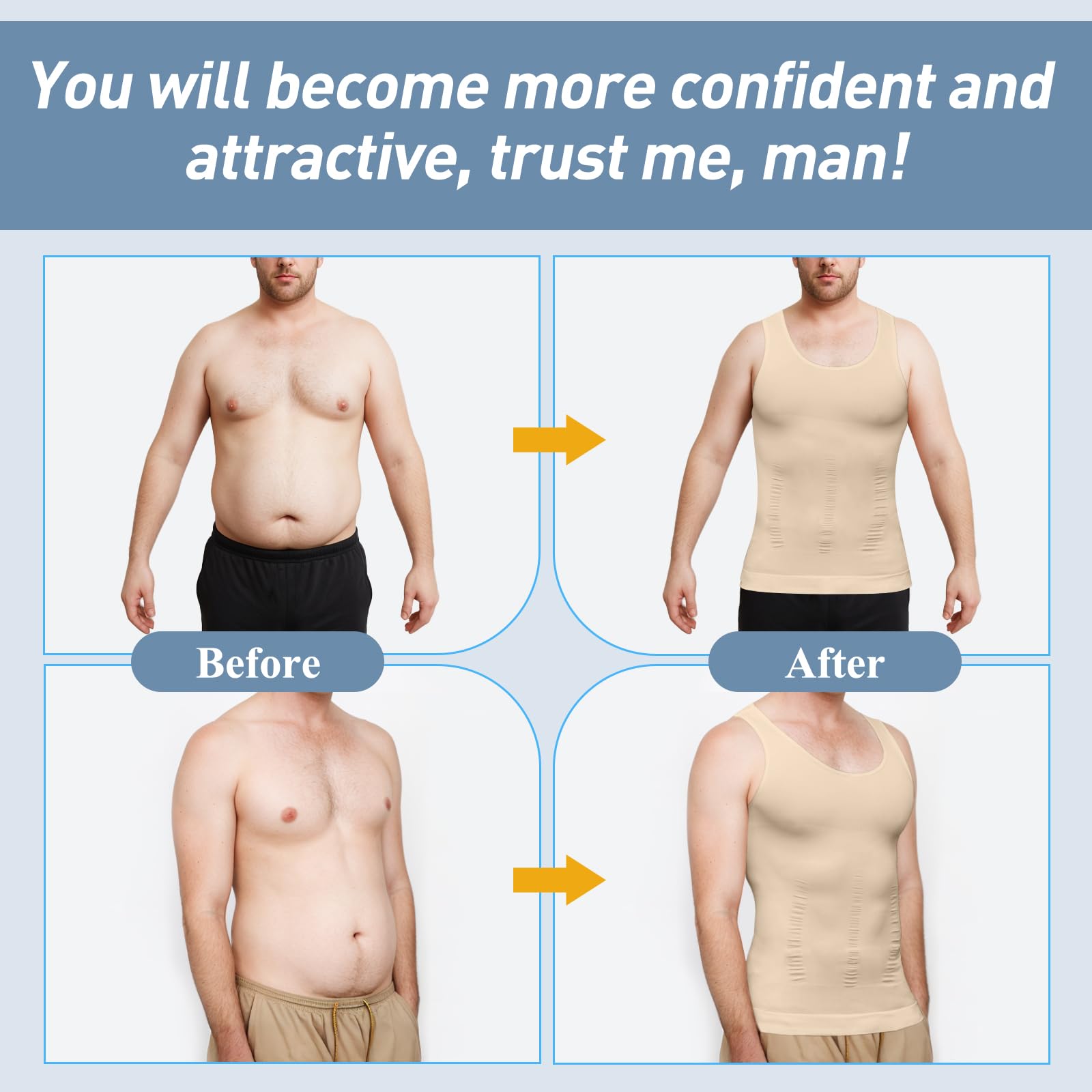 SLIMBELLE Body Shaper męski elastyczny podkoszulek męski Tight Compression Shirt modelująca talię modelująca figurę brzuch koszulka męska