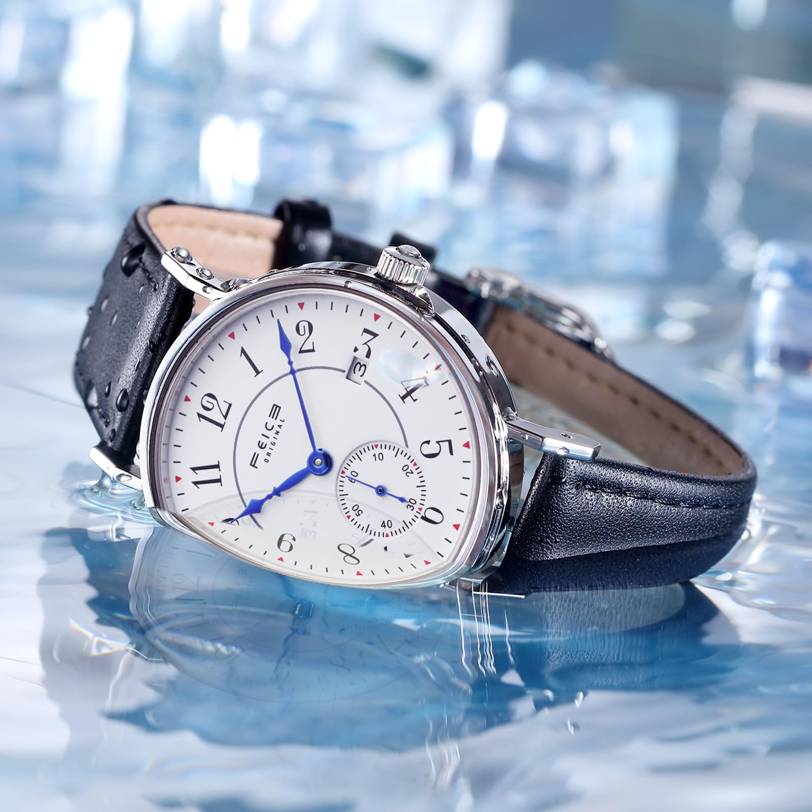 FEICE FM211 Unisex Uhr Mechanische mit Saphirglas Lederarmband Ø38mm | Automatikwerk Armbanduhr, Arabische Ziffernanzeige, Sekundenanzeige-Hilfszifferblatt