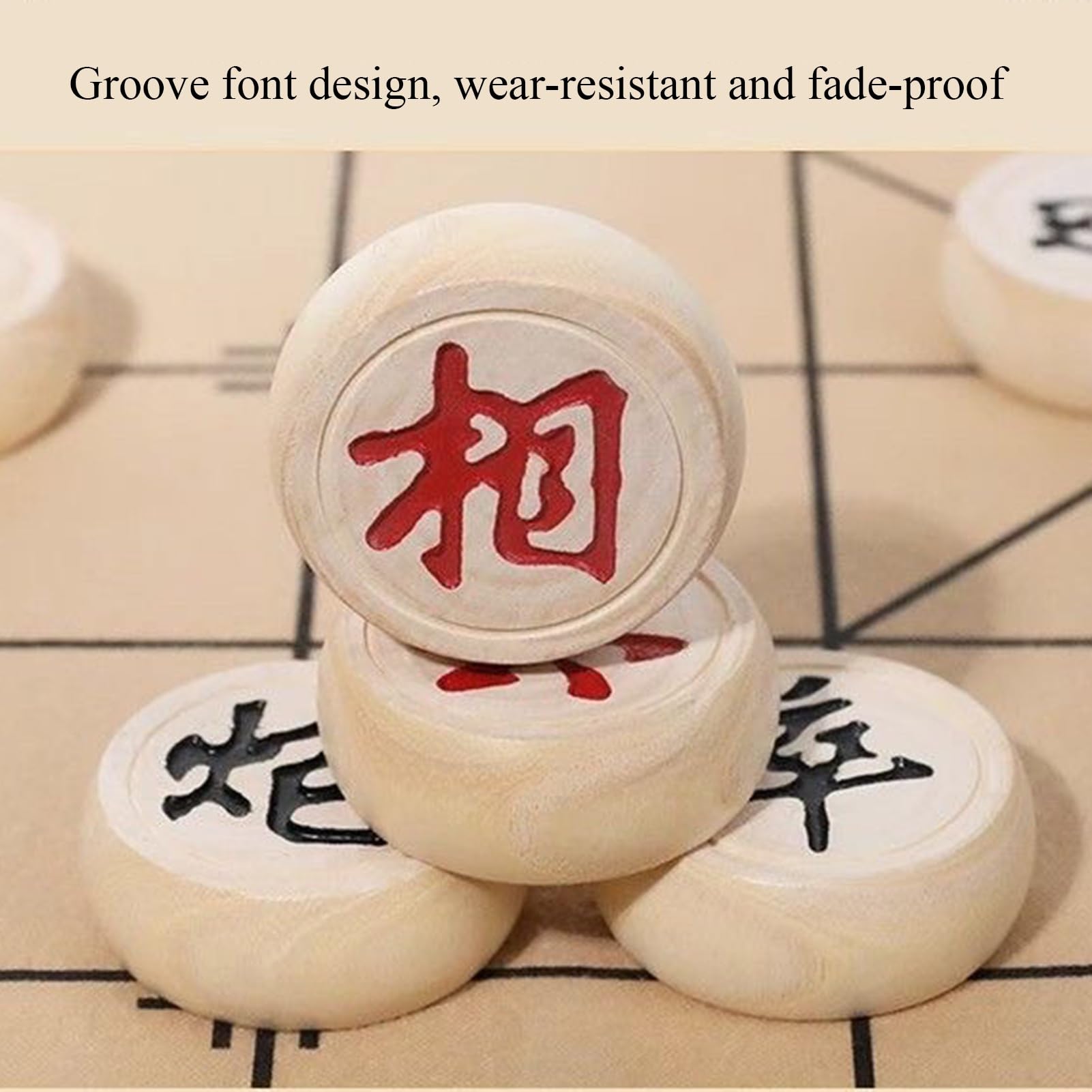 Juego de ajedrez Chino de Madera de Abedul Xiangqi con Tablero de ajedrez de Cuero en Caja de Papel Duro