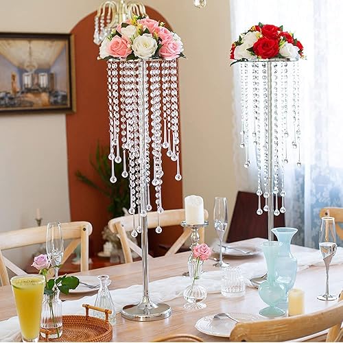 Miniatura 3 de 10 jarrones altos para centros de mesa, soporte de flores plateadas para bodas, fiestas, centros de mesa, decoración del hogar, plomo de carretera