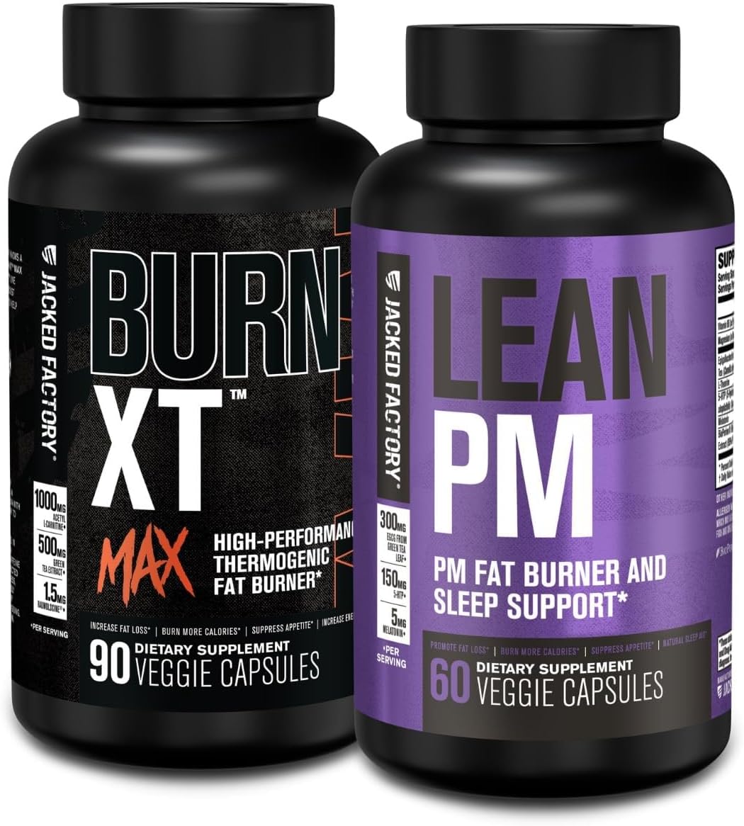 24/7 Fat Burner Stack - Burn XT MAX High Performance Fat Burner (90 Capsules) - Lean PM Nighttime Sleep Support for Weight Loss and Appetite Suppression (60 Capsules)