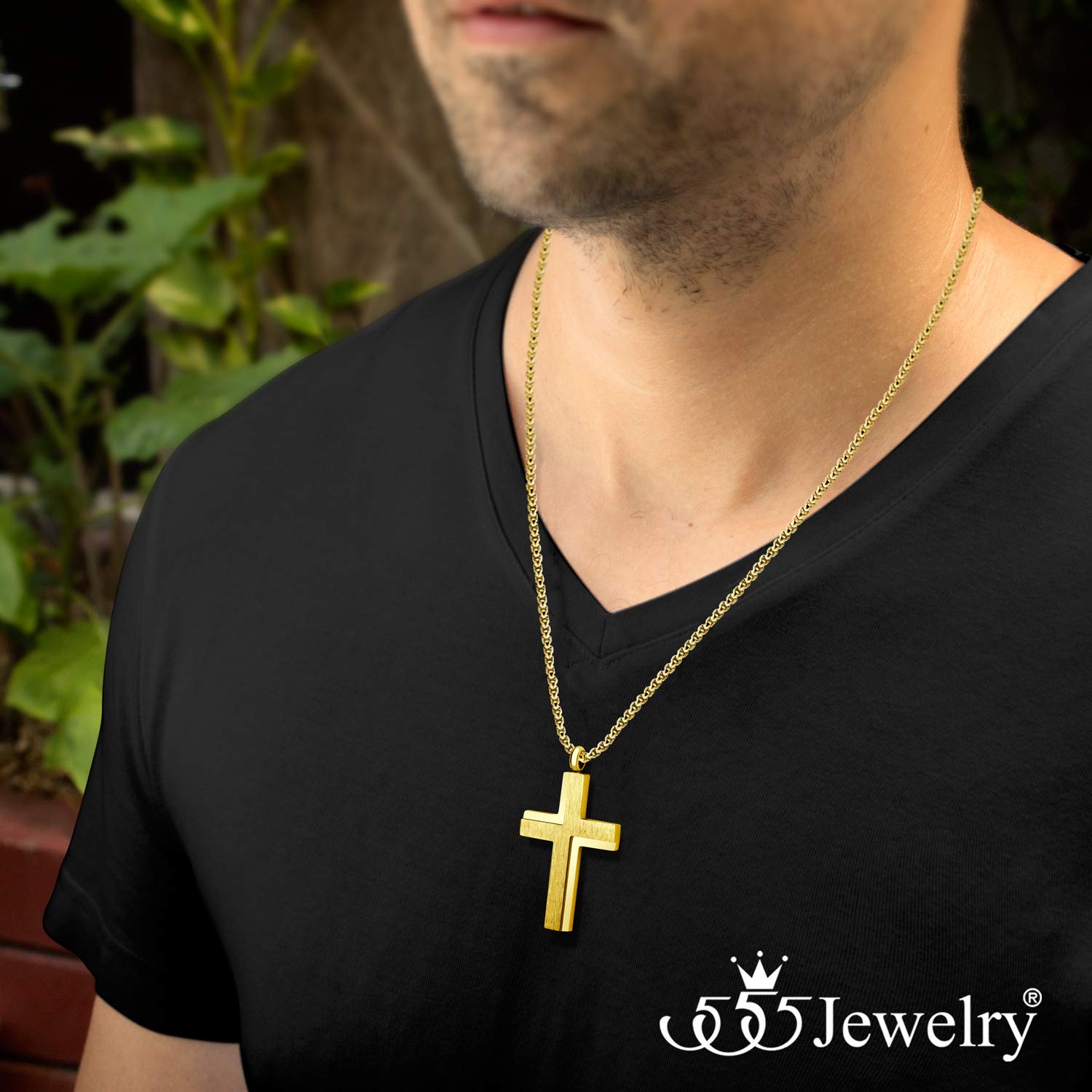 555Jewelry - Collar de cadena de acero inoxidable para hombres y mujeres, 16-24 pulgadas Dorado