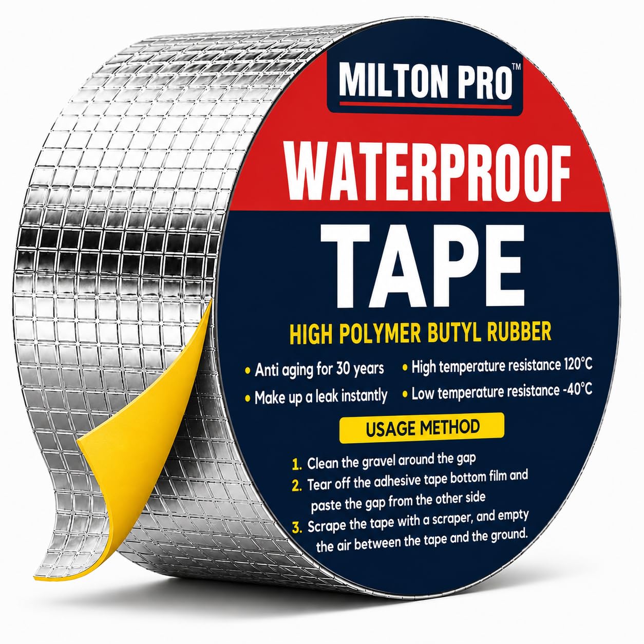 MP MILTON PRO Waterproof Aluminium Tape for Roof Leakage, Heavy Duty Strong Adhesive Butyl Tape for Roof Leak, Water Tank, Window & Pipe Leakage Repair, Weatherproof Seal Tape (5 CM X 5 Meter) (450g)-image-14