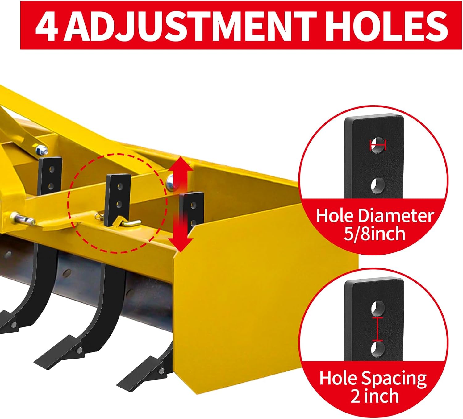 Box Blade Shank, 16" Powder Coated Steel 4-Hole Adjustable Ripper Shank with Removable Tapered Teeth, Lock Pin for Digging and Plowing (16 Inch-2 Pack)