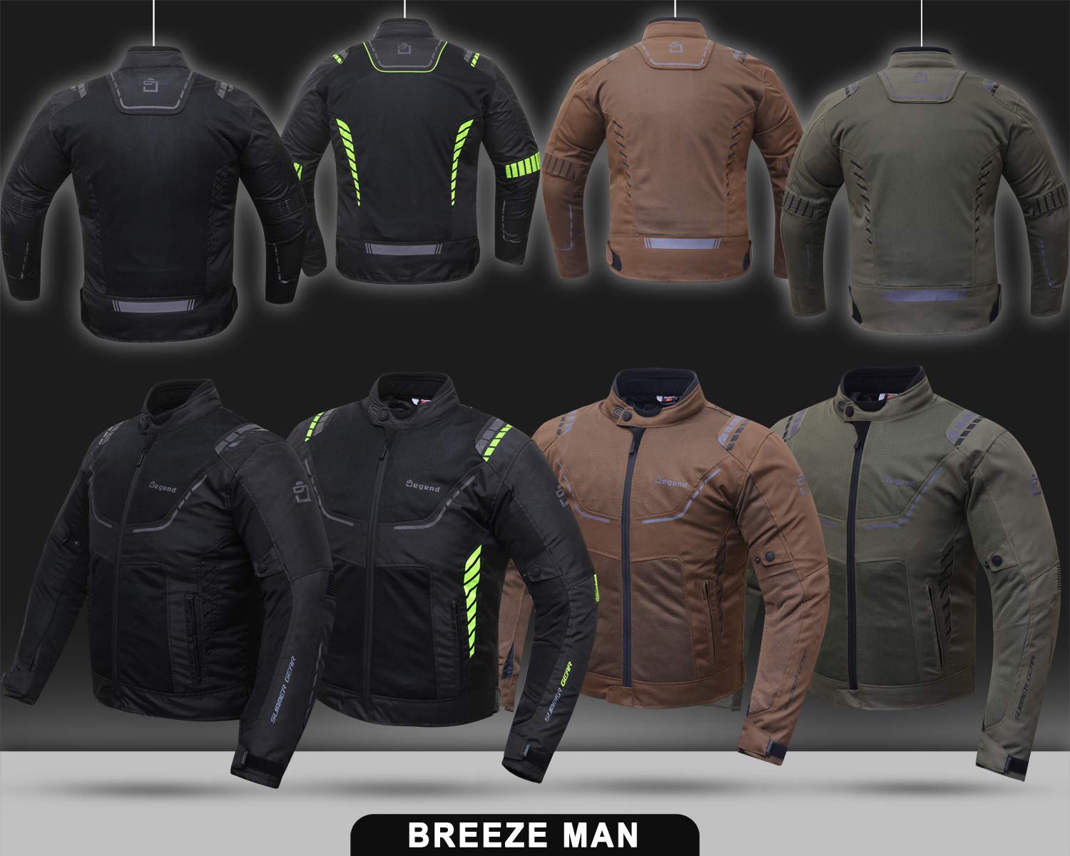 BREEZE EVO | Kurtka motocyklowa męska z ochroną - Oddychająca kurtka przeciwdeszczowa z wentylacją - Odzież motocyklowa - Kurtka Motera - Rozmiary (S-6XL), czarny, 4XL