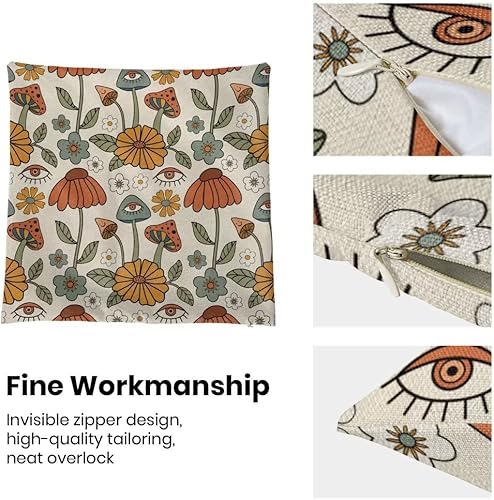 Miniatura 6 de BETGINY Juego de 2 fundas de almohada bohemias de 20 x 20 pulgadas, color amarillo y naranja, divertidas y lindas setas, fundas de almohada