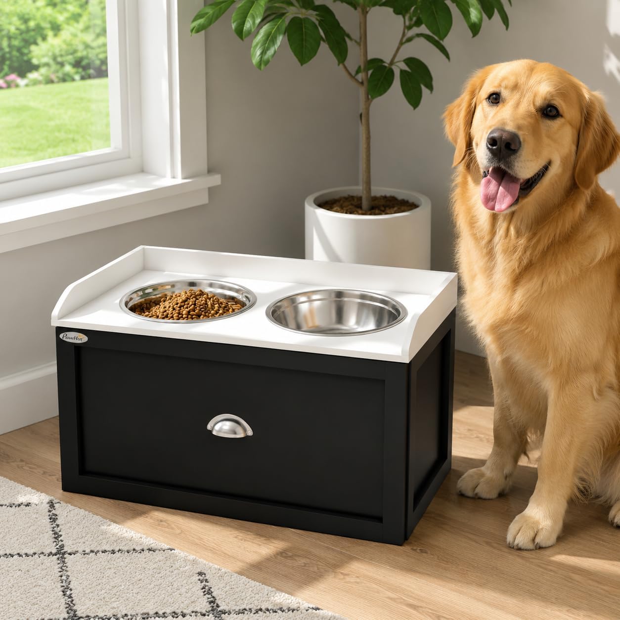 Dog Feeding Station with Storage, 2 Elevated Bowls for Large Dogs