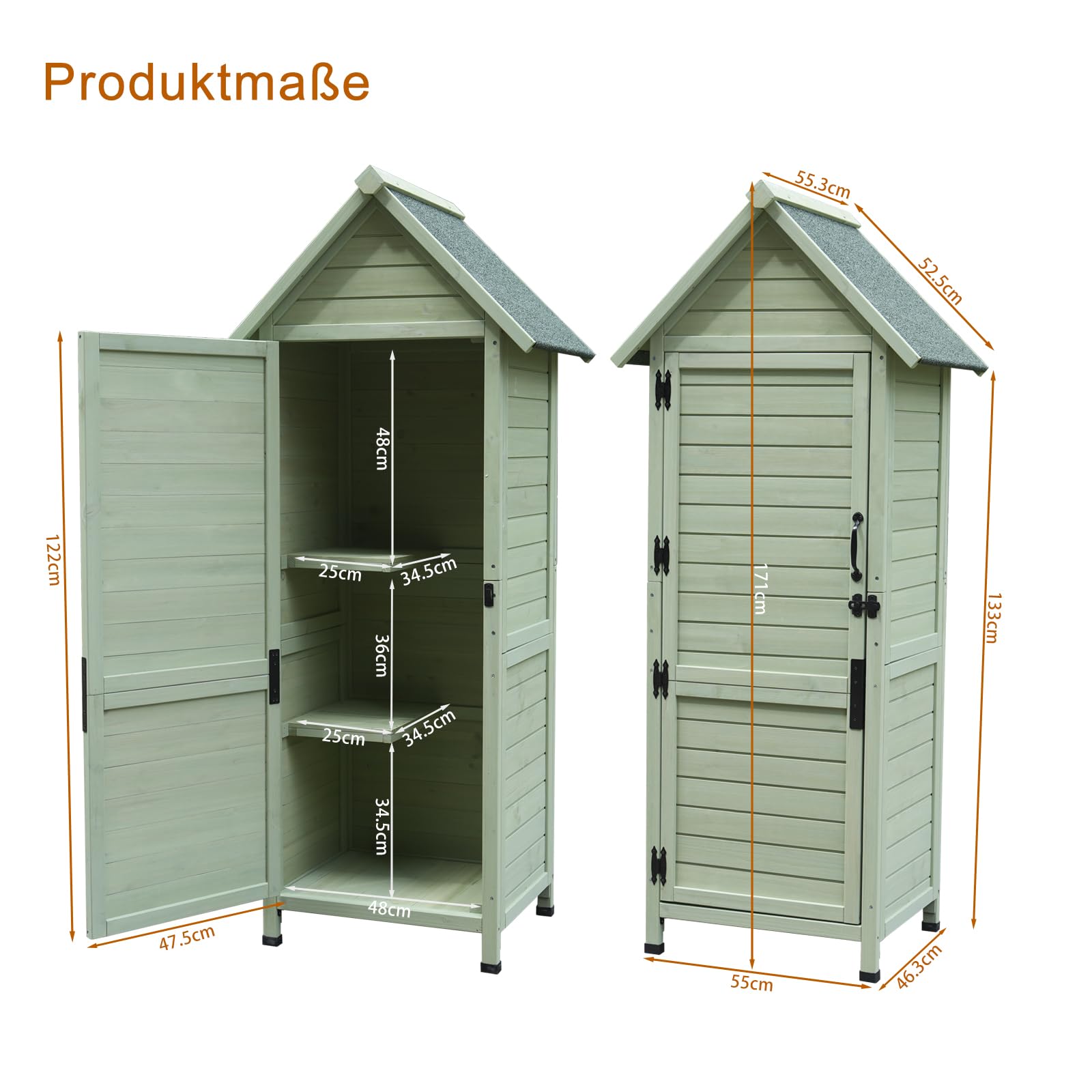 Gartenschrank Grau 3 Regalböden Asphaltdach grün