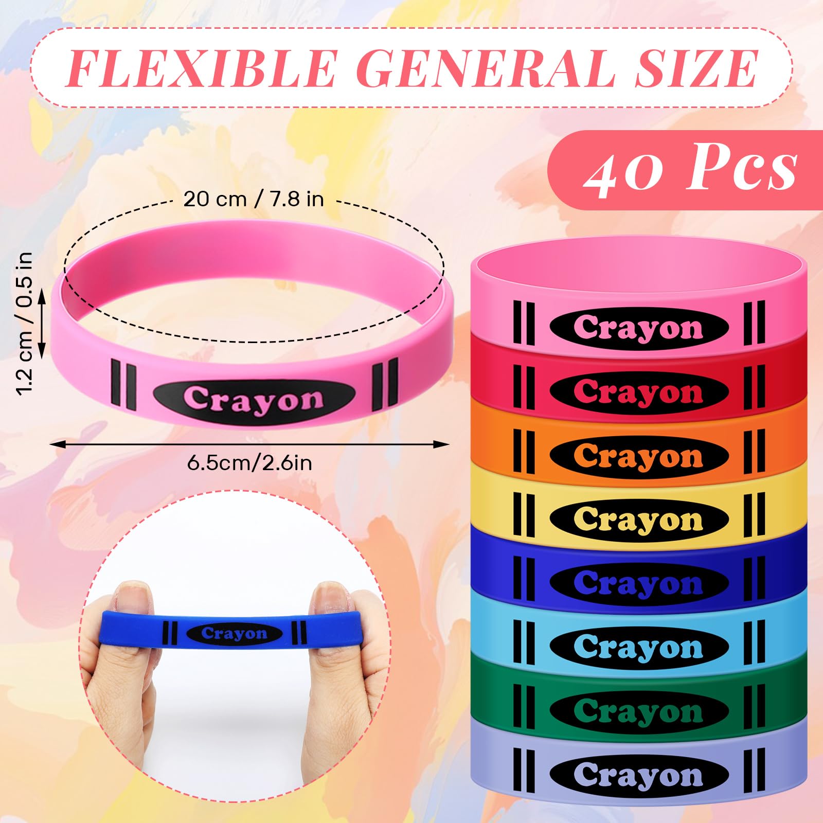 Yunlly 40 Pcs Crayon Silicone Bracelet Bulk Graduation Party Favors Back to School Crayon Theme Rubber Wristbands for End of Year Gift Hand Classroom Exchange Birthday Teacher Gift Graduation Supplies