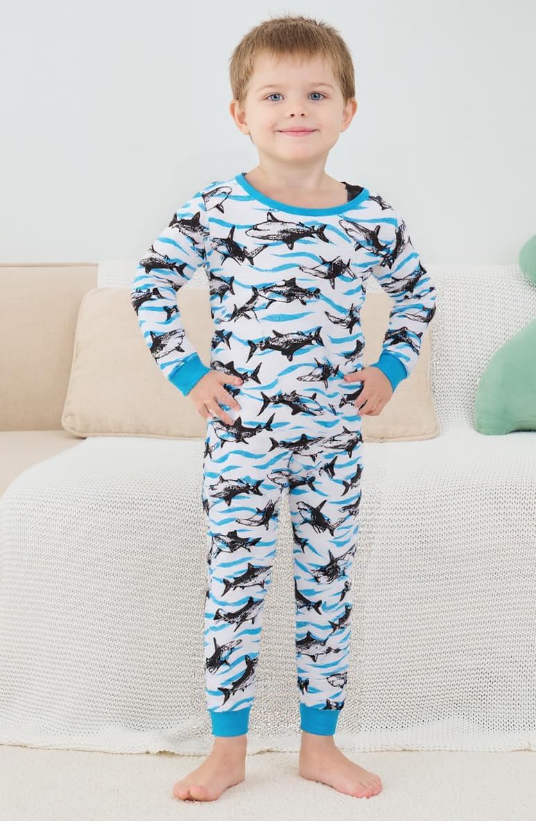 Popshion Little Boys Pajamas Sets Glow in Dark Dinosaur 100% Cotton 2 Piece Toddler Clothes Kids Pjs Sleepwear Size 2-10T - Image 2
