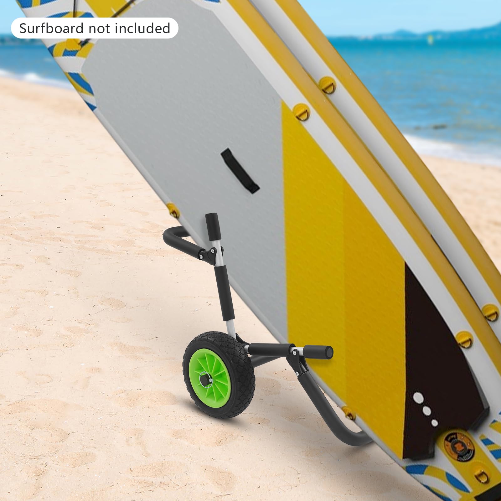 Carro de transporte para tabla de surf | Espacio para 2 kayaks o SUP | carro de playa de aluminio | carro de transporte SUP con ruedas de 10 pulgadas | carro kayak | hasta 80 kg