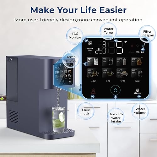 Miniatura 6 de TOKIT Filtro de agua de ósmosis inversa T1 para encimera, dispensador doble UV de agua fría y caliente, refrigeración de 41.0 F y calefacción