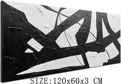 Miniatura 2 de zoinart Lienzo pintado a mano en blanco y negro, 48 x 24 pulgadas, pinturas al óleo modernas, abstractas y modernas, arte de pared con textura