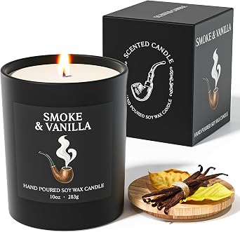 NORVENCE Candles for Men, Smoke & Vanilla Scented Candle Gifts for Men and Women, 10oz Soy Candles with Bamboo Lid for Home Scented, Birthday Gifts for Men