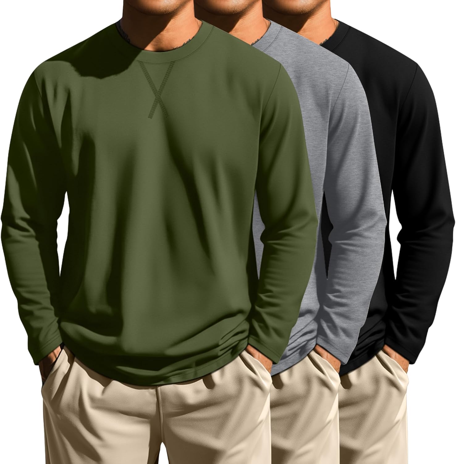 Neer 3 Pack Big and Tall Shirts for Men Long Sleeve Shirts Hipster Hip Hop Longline Crewneck T Shirt L-7XL Basic Tee Top