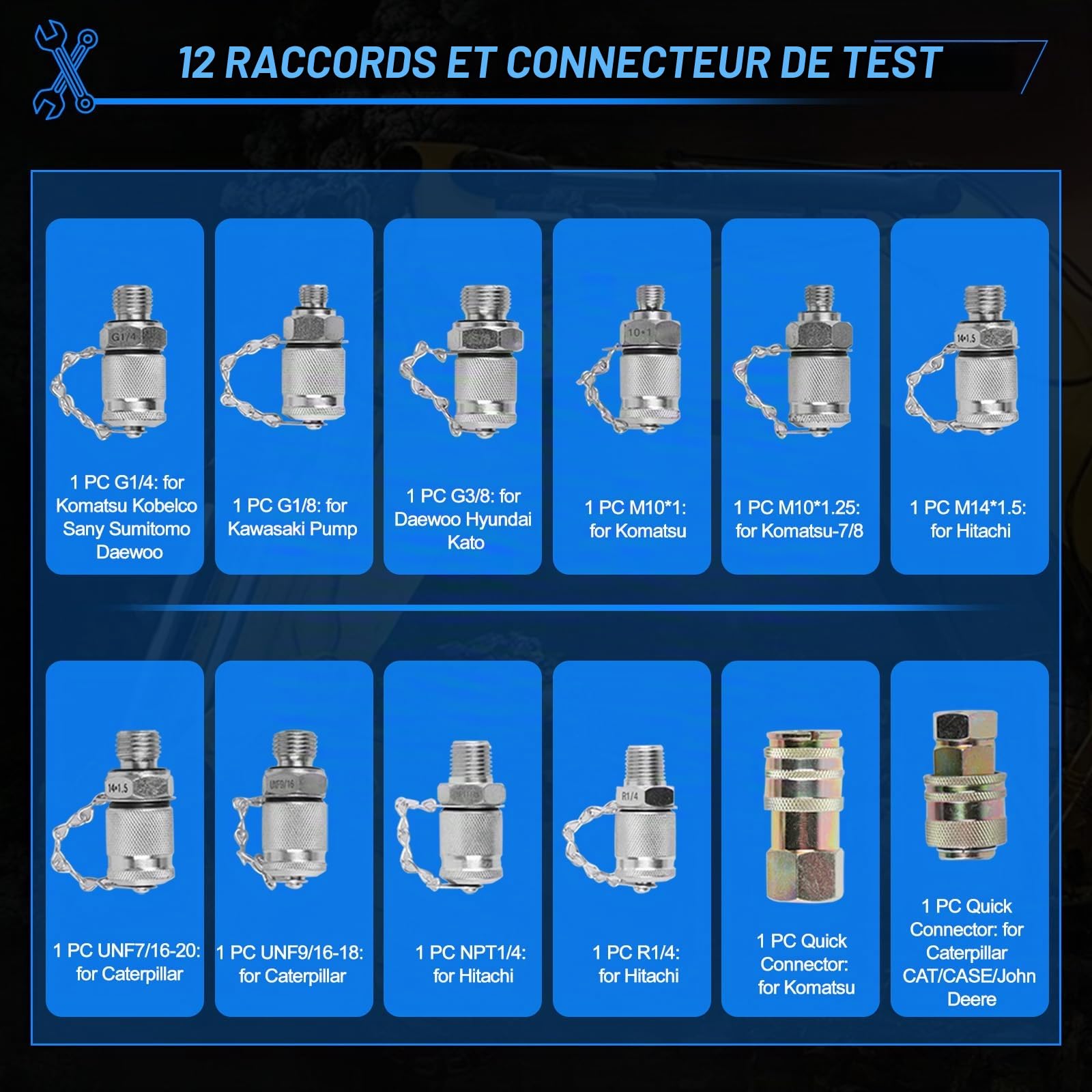 Kit de manomètre numérique avec 2 manomètres de pression 80 MPA/12 000 PSI, 3 tuyaux de test et 12 raccords hydrauliques, kit de test de pression d'eau avec rétroéclairage, garantie 1 an