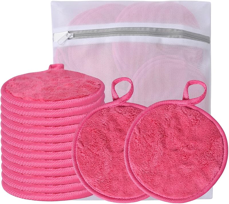 Panos reutilizáveis para remoção de maquiagem VIcolour 12 unidades, rosa, 12,7 cm