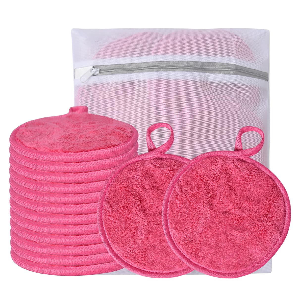 Large Reusable Makeup Remover Pads for Face, Soft Microfiber Makeup Remover Cloths Washable, Premiun 5 INCH Face Cleaning Pad with Laundry Bag, 12