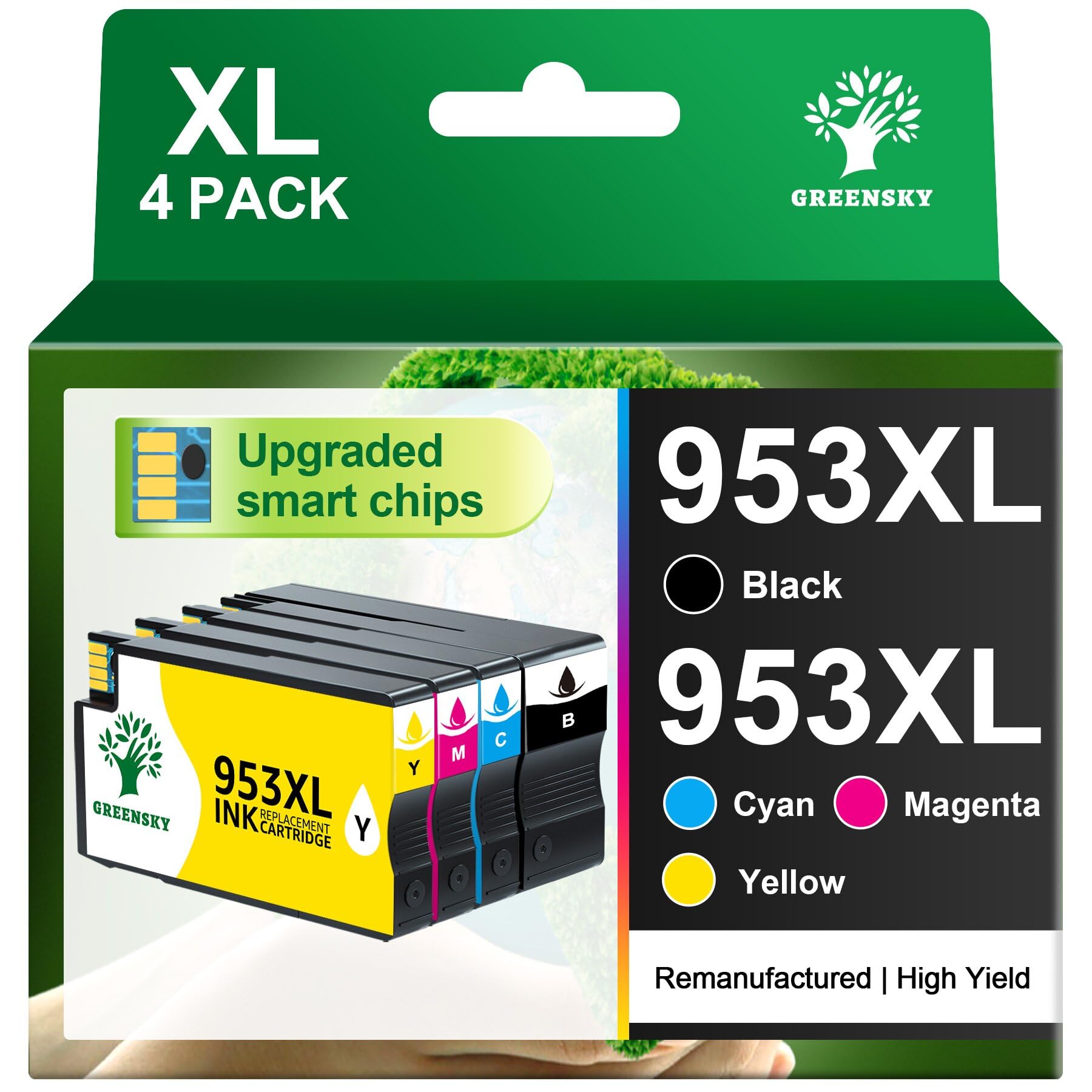 GREENSKY 953XL 953 XL Rigenerato per Cartucce HP 953XL Multipack Compatibili per HP OfficeJet Pro 7720 7740 8715 8710 8210 8720 8730 7730 4 Colori Alta Resa con Chip (Nero Ciano Giallo Magenta)