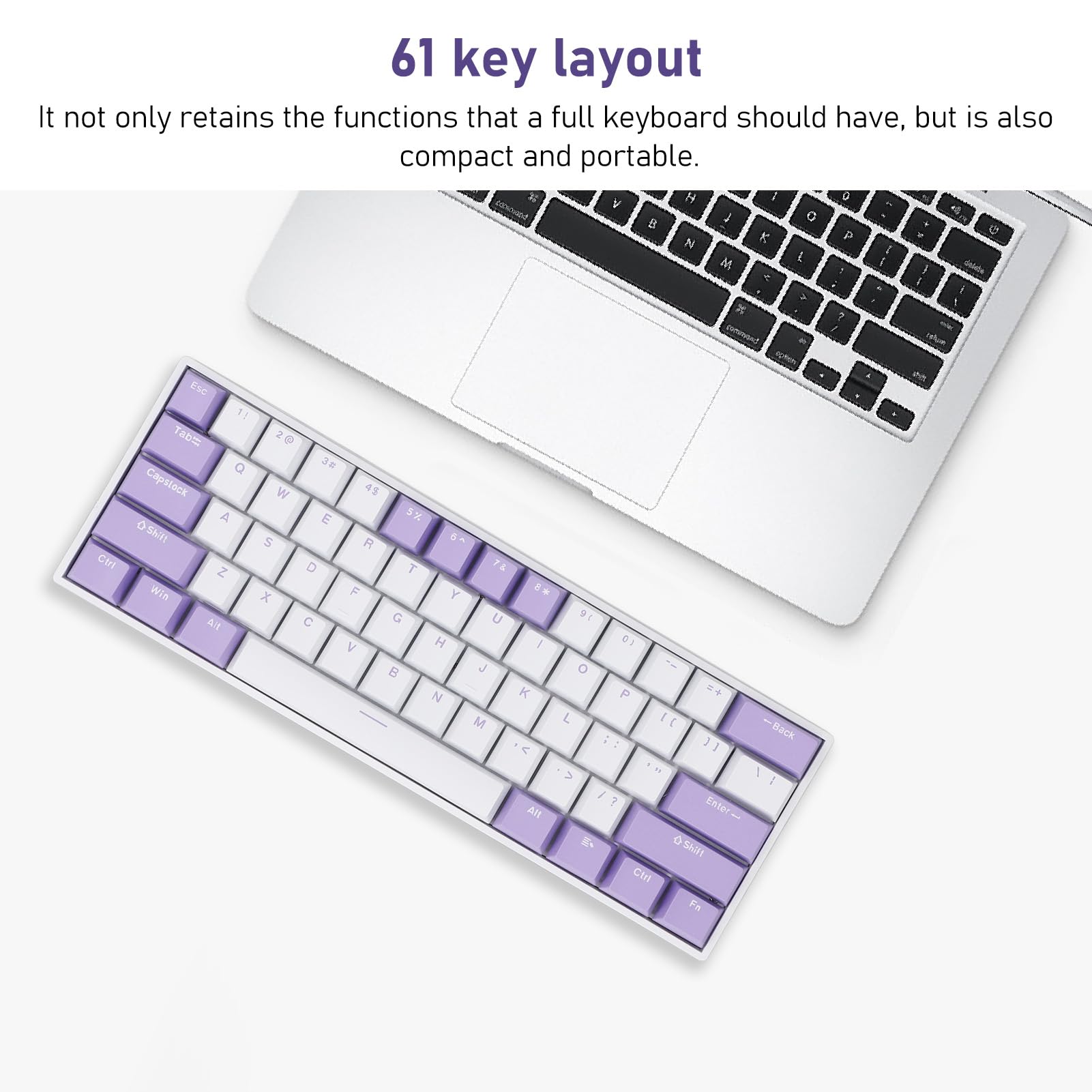 Mechaniczna Klawiatura do Gier 60%, Przenośna Kompaktowa Klawiatura Mechaniczna z 61 Klawiszami, Klawiatura Tri Mode 2.4G BT3.0 5.0 USB C, Klawiatura do Gier RGB na PC, Niebieski