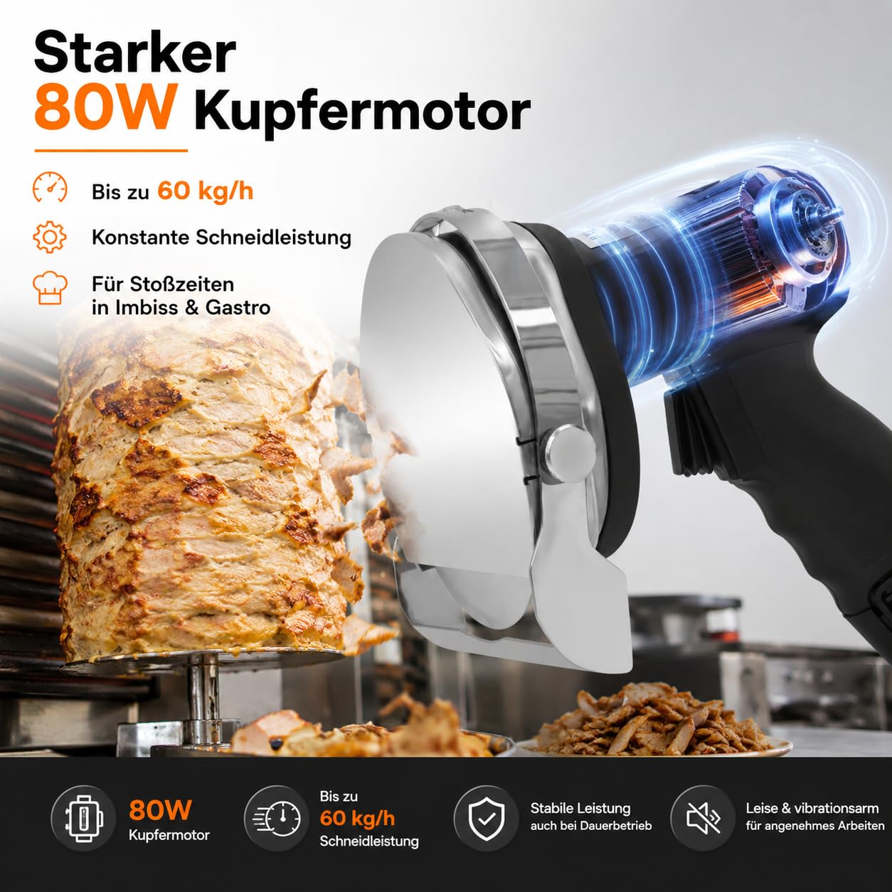 Schneider Kabellos Elektrisch 80W Döner Gyros Schneider 1-8mm